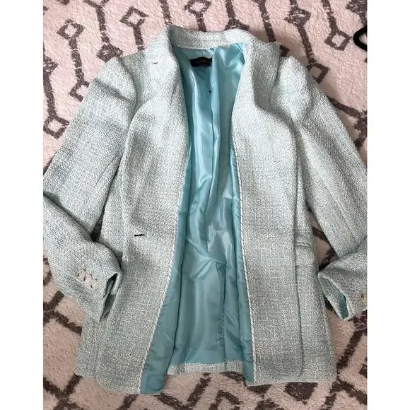 TALBOTS Women's Aqua Blue Luxe Tweed Tailored Career Blazer Jacket - Picture 9 of 14